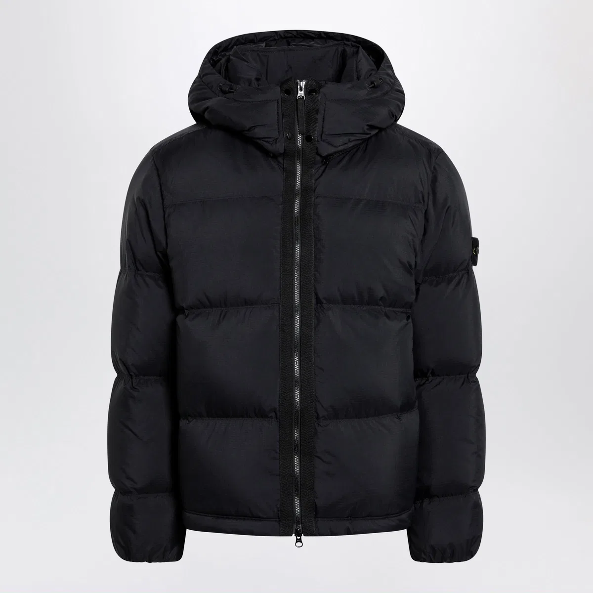 Black Ripstop Nylon Zip-Up Down Jacket