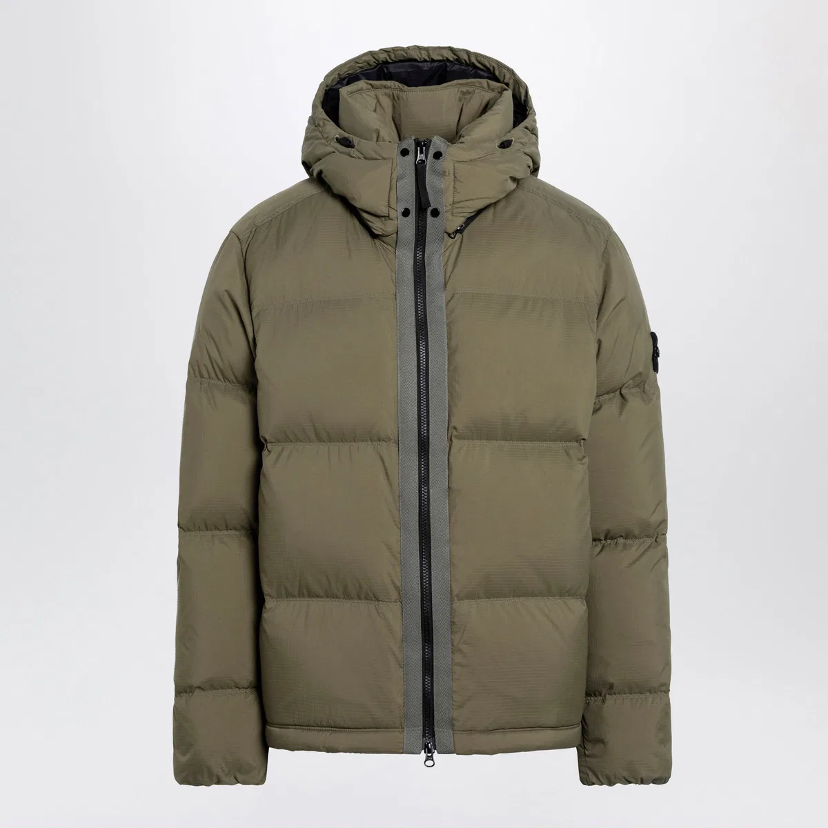 Military Green Ripstop Nylon Zip-Up Down Jacket