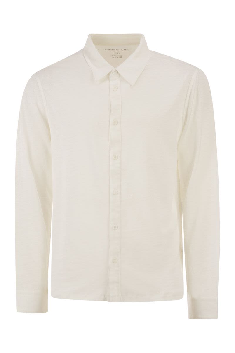 Stretch Linen Shirt With Front Button Fastening
