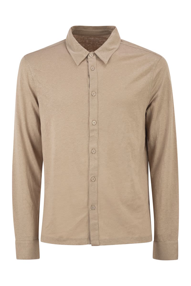 Stretch Linen Shirt With Front Button Fastening