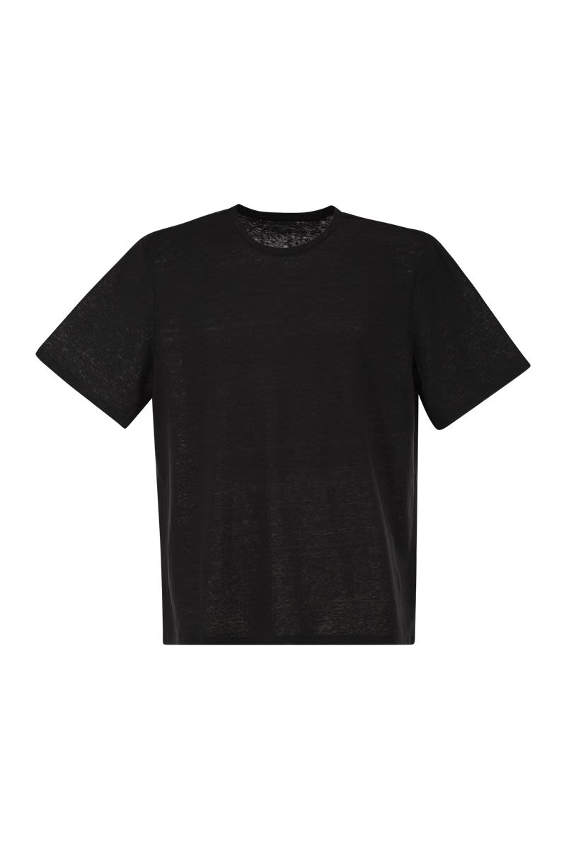 Stretch Linen T-Shirt With Round Neckline