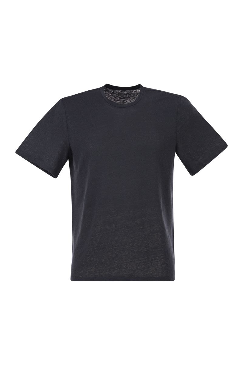 Stretch Linen T-Shirt With Round Neckline