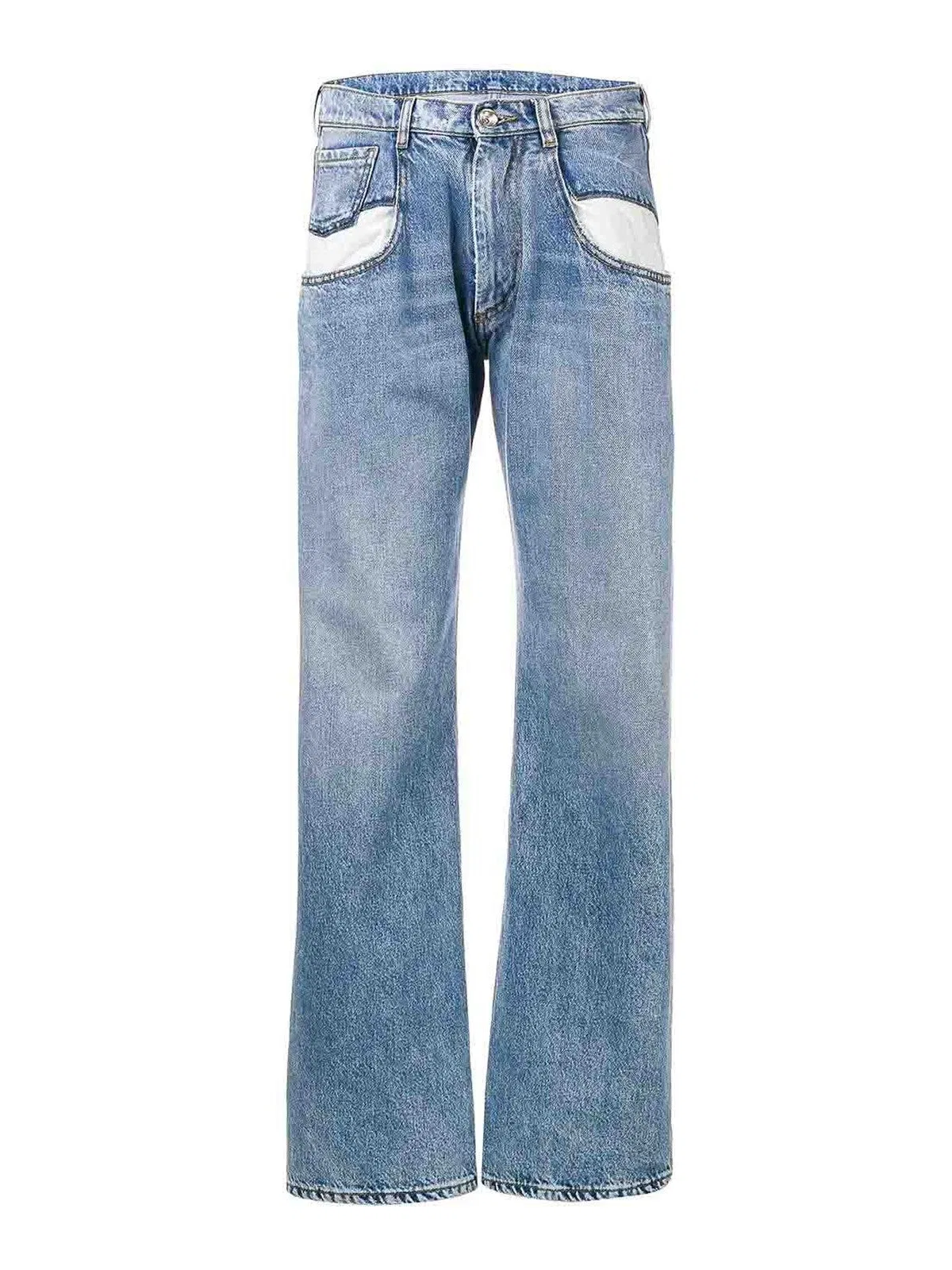 Contrast-Pocket Straight-Leg Jeans