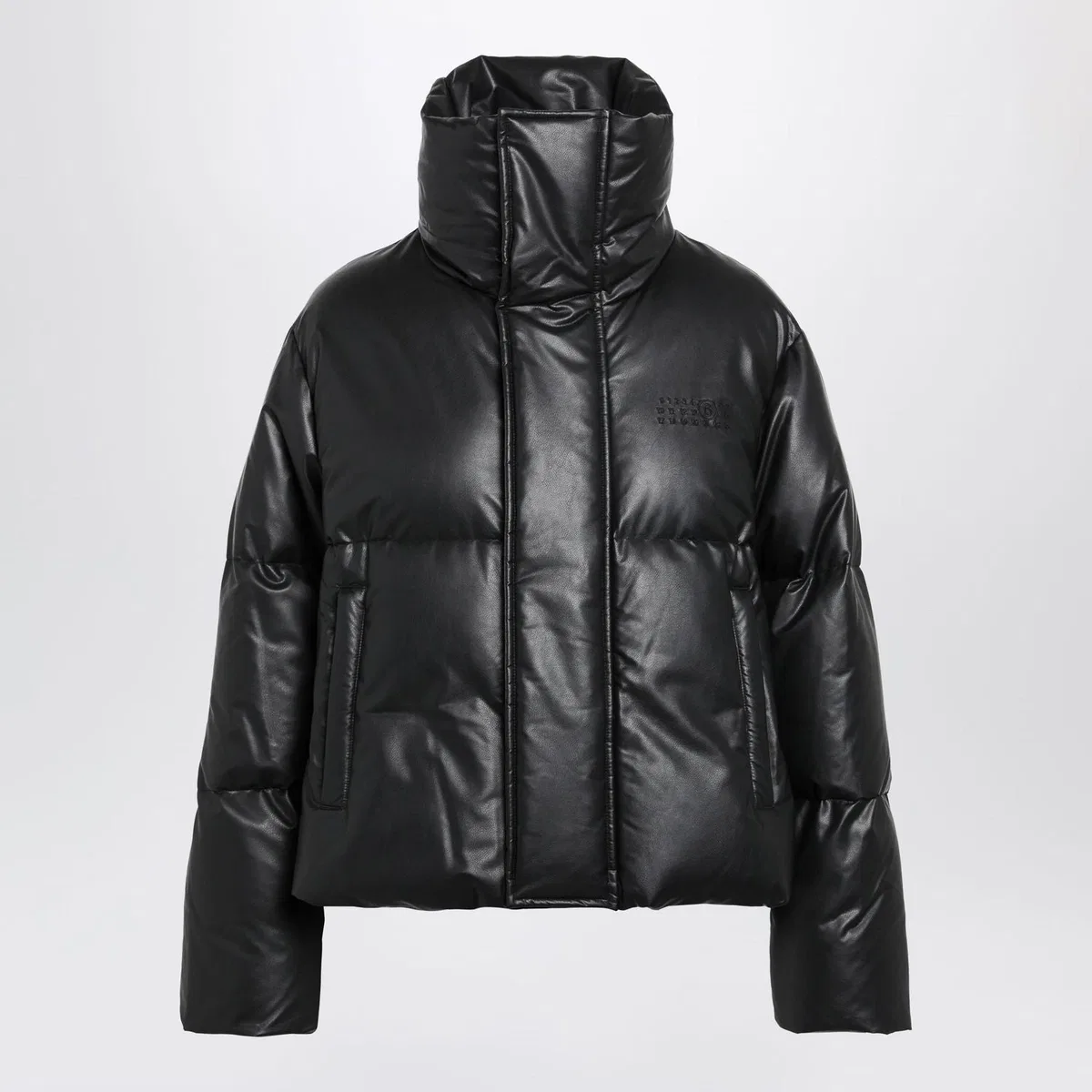 Short Padded Faux Leather Jacket In Black
