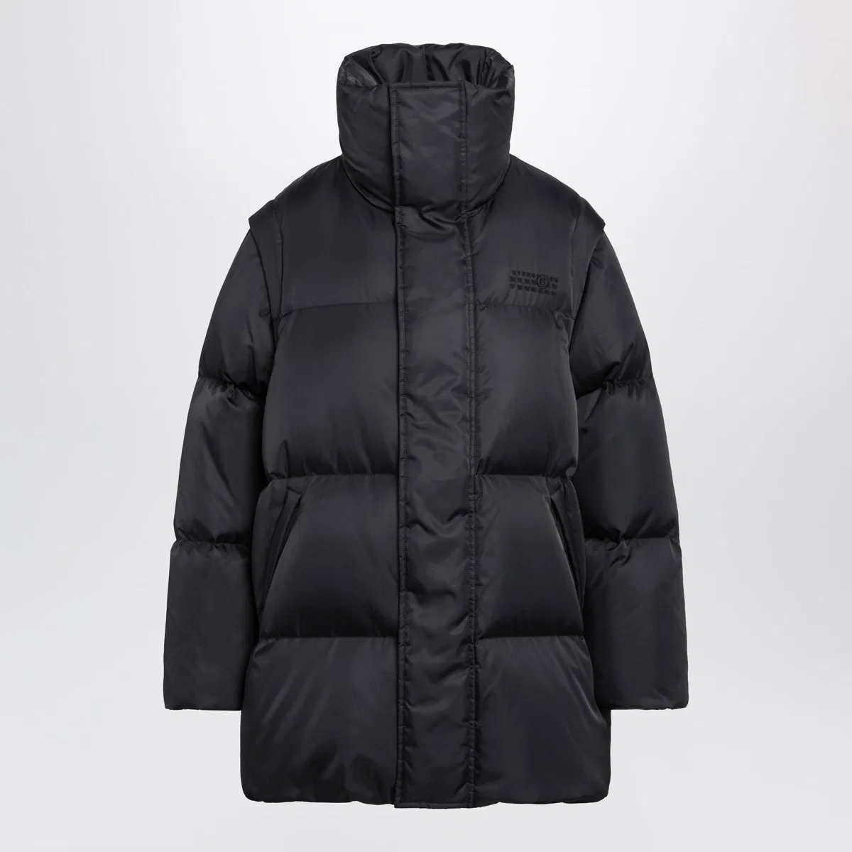 Nylon Puffer Jacket With Detachable Sleeves In Black