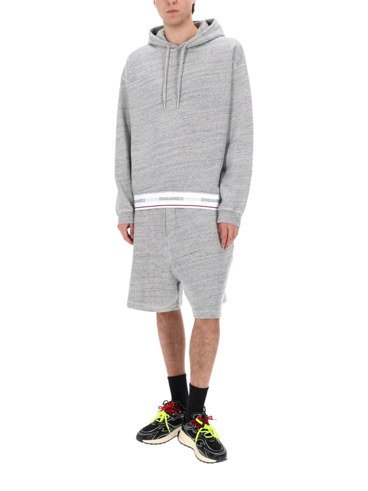 Dsquared2 Oversize Logo Repeated Waistband Shorts In Gray