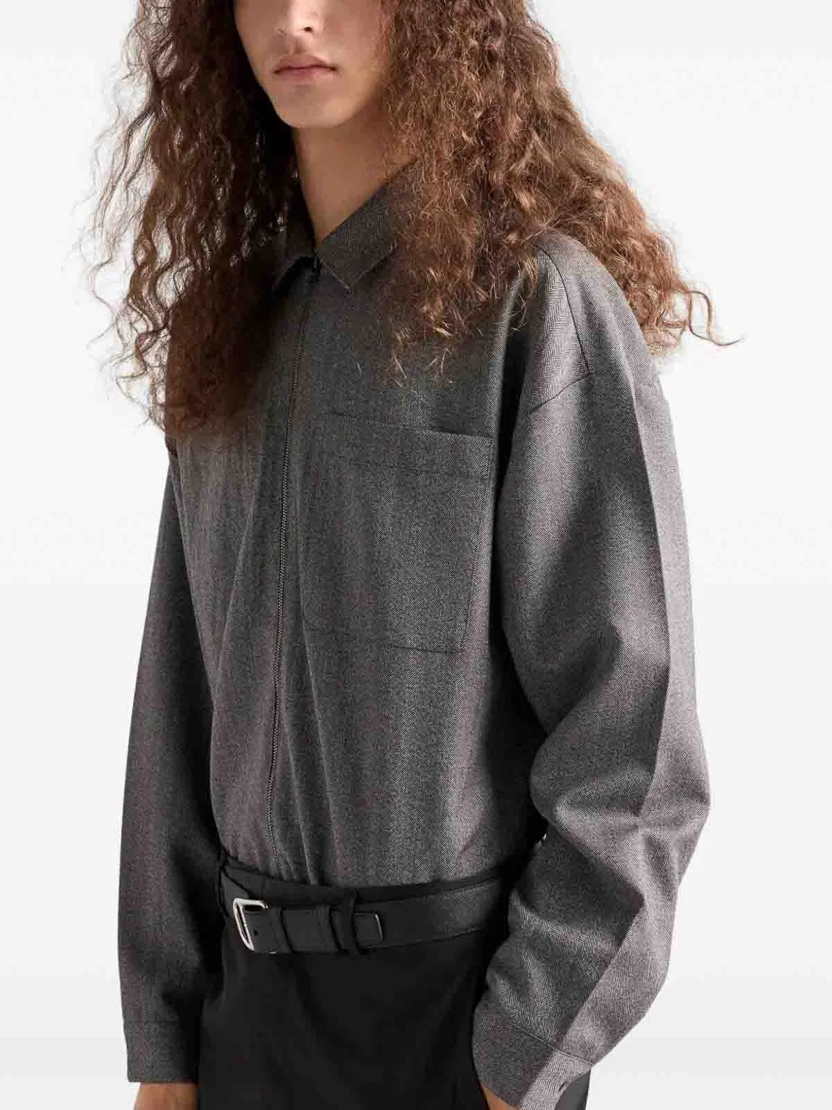Prada Gray Overshirt With Zip In Gray