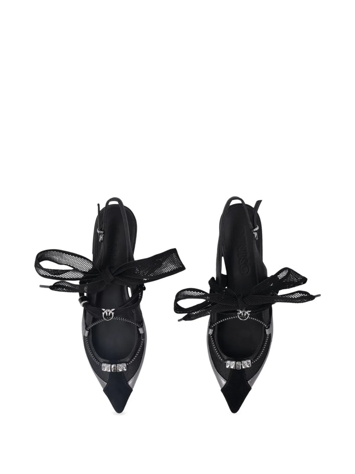 Pinko Slingback Lace Up Flats In Black