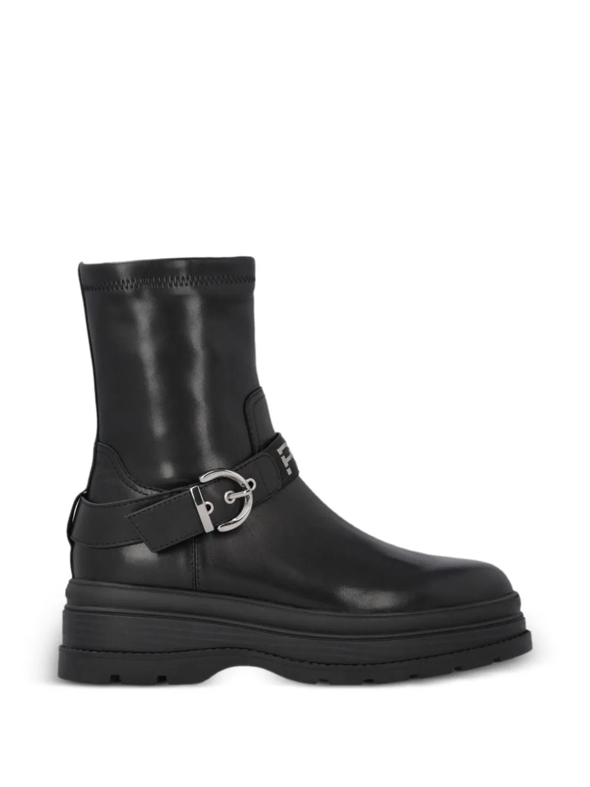 Pinko Ankle Boots With Silver Buckle And Sturdy Sole In Black