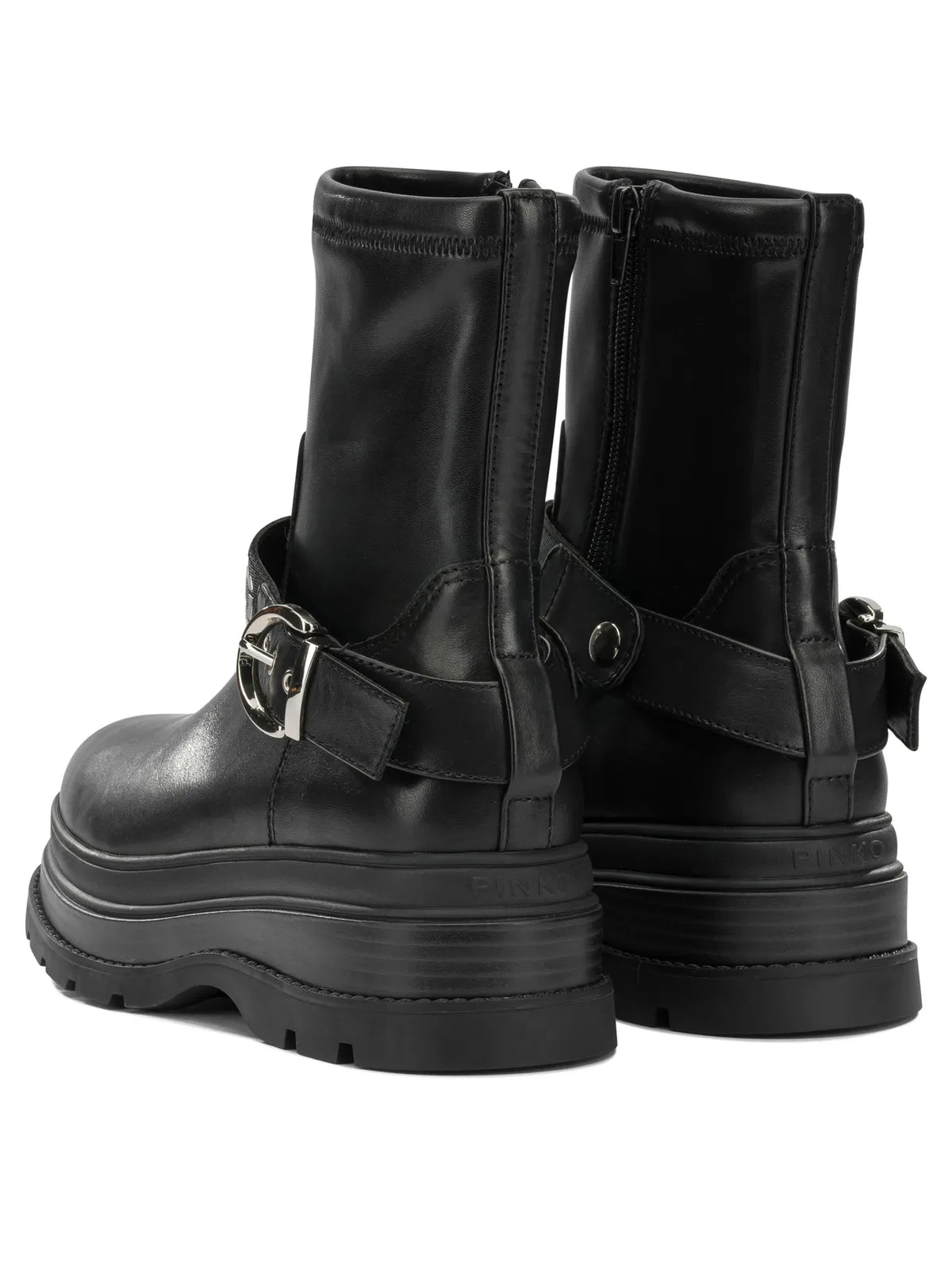 Pinko Ankle Boots With Silver Buckle And Sturdy Sole In Black