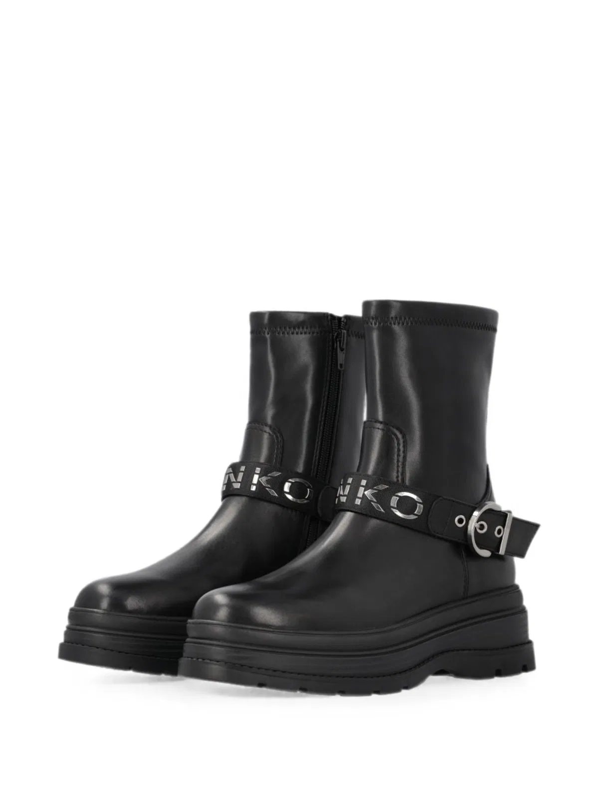 Pinko Ankle Boots With Silver Buckle And Sturdy Sole In Black