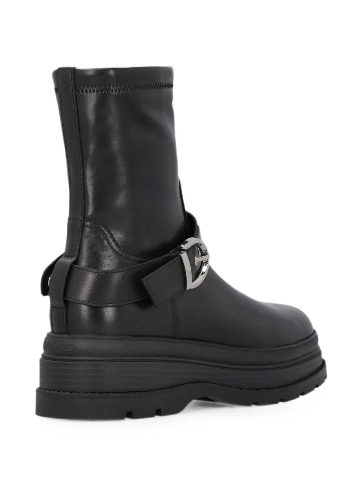 Pinko Ankle Boots With Silver Buckle And Sturdy Sole In Black
