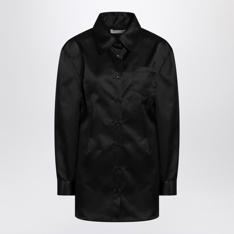 Black Satin Shirt Dress