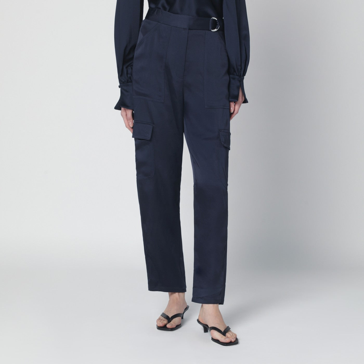 Carolina Trousers In Midnight Blue Shiny Satin