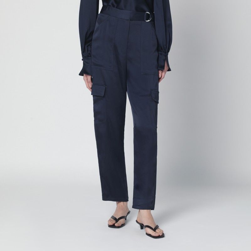 Carolina Trousers In Midnight Blue Shiny Satin