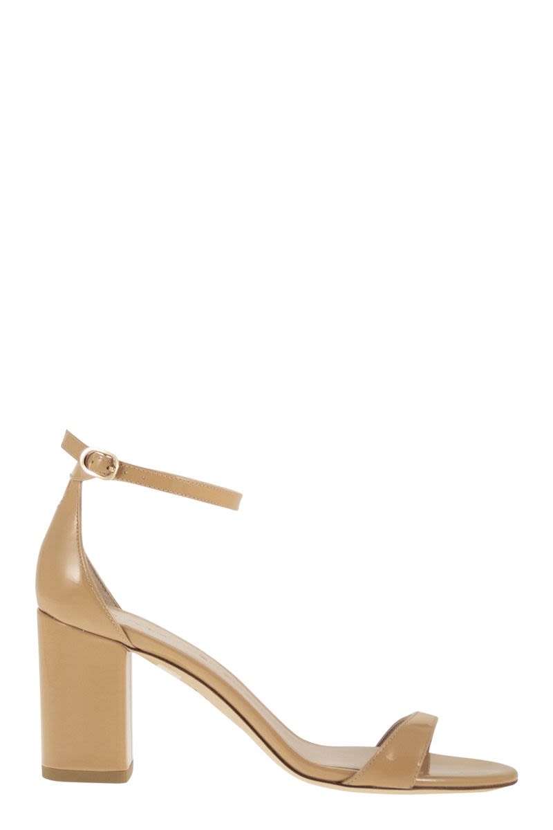 Shiny Leather Sandals With Block Heel