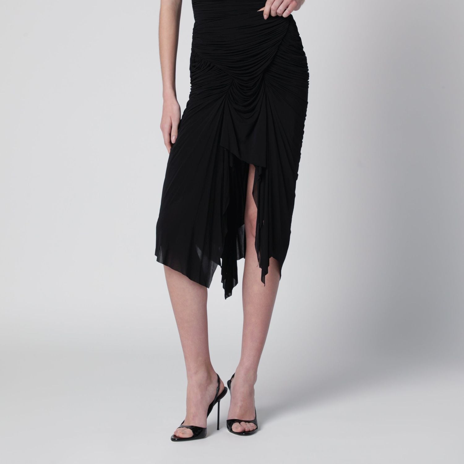 Black Draped Skirt With Front Slit