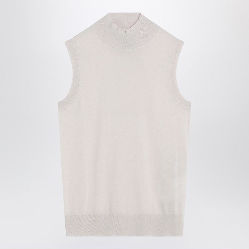 S Max Mara White Turtleneck Vest In Wool