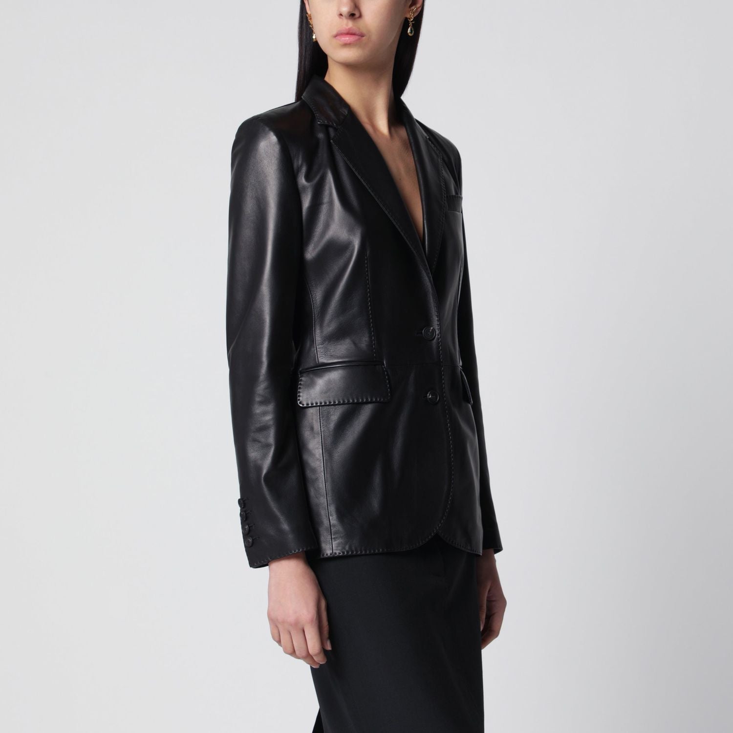 Black Singlebreasted Leather Jacket