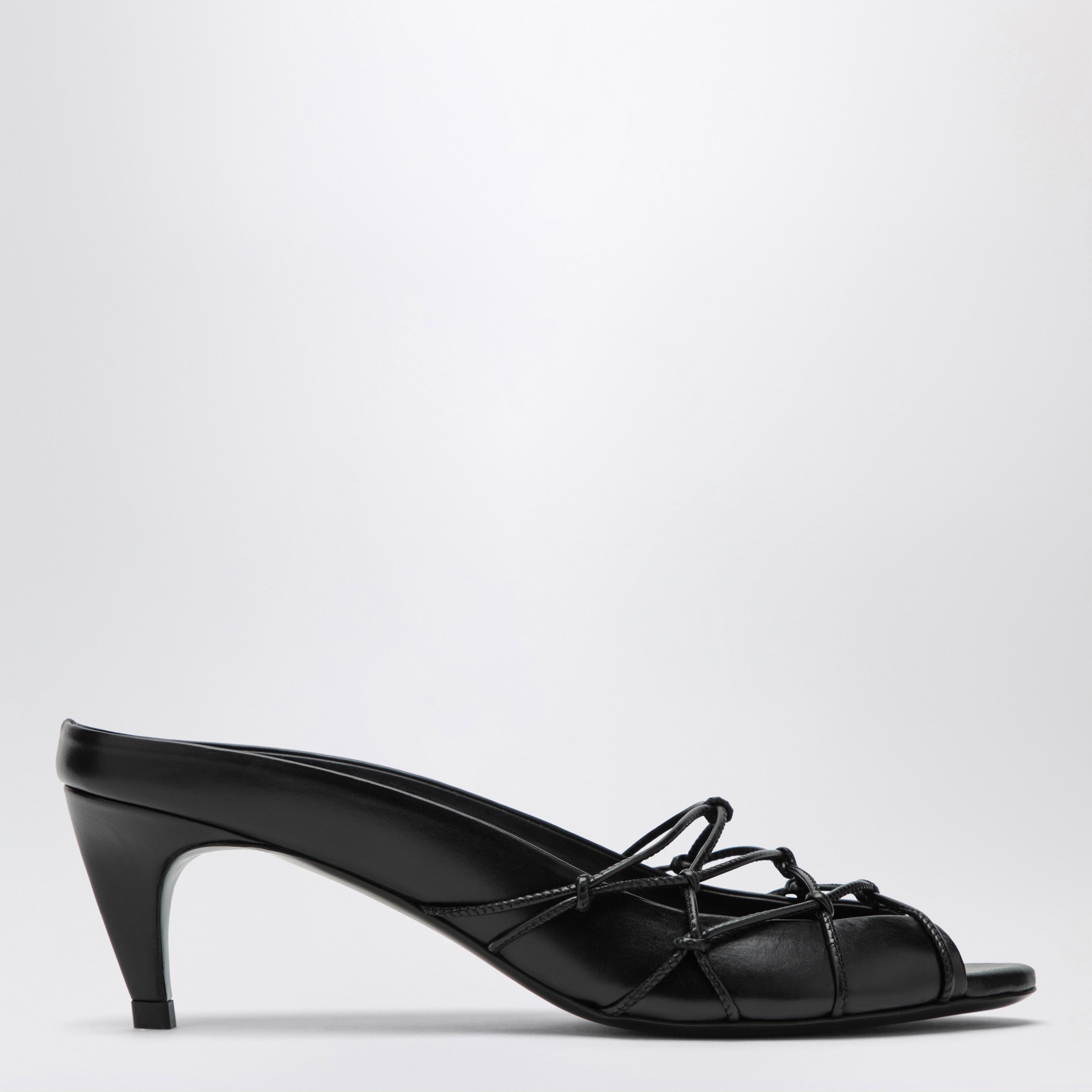 Knotty Black Leather Slide Sandals