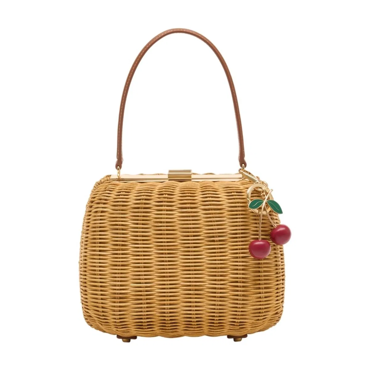 Rattan Cherry Charm Mini Bag - - Rattan - Brown