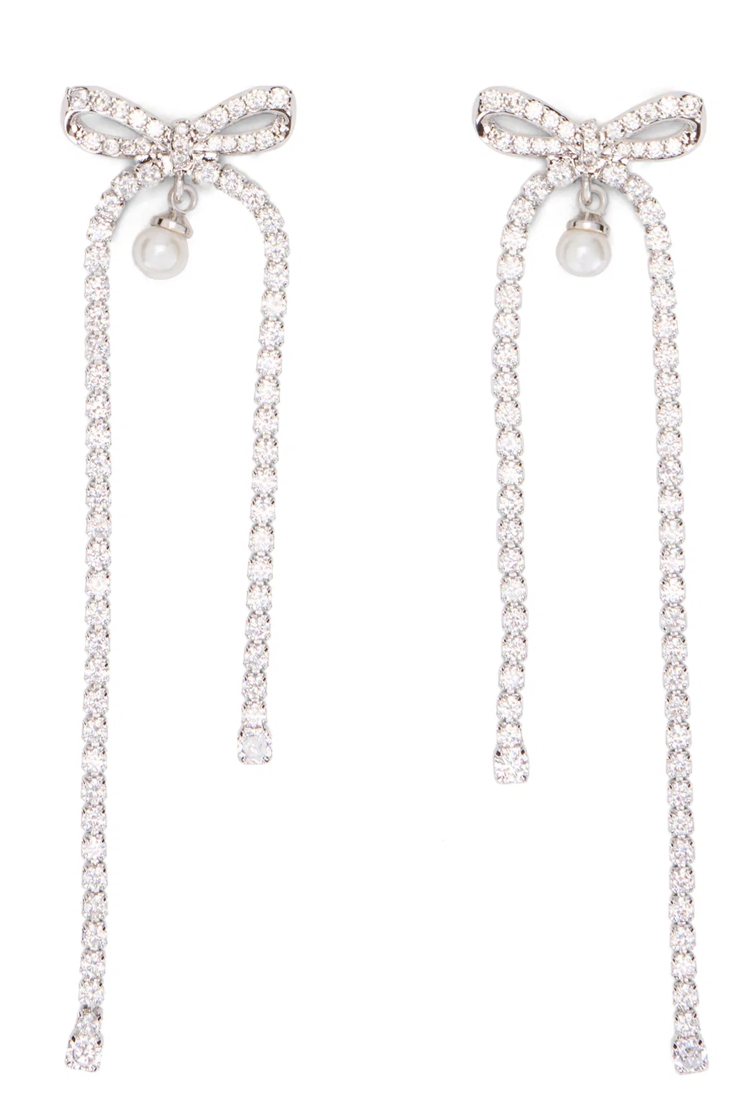 Self-portrait Bow Earrings With Crystal Drop In Silver