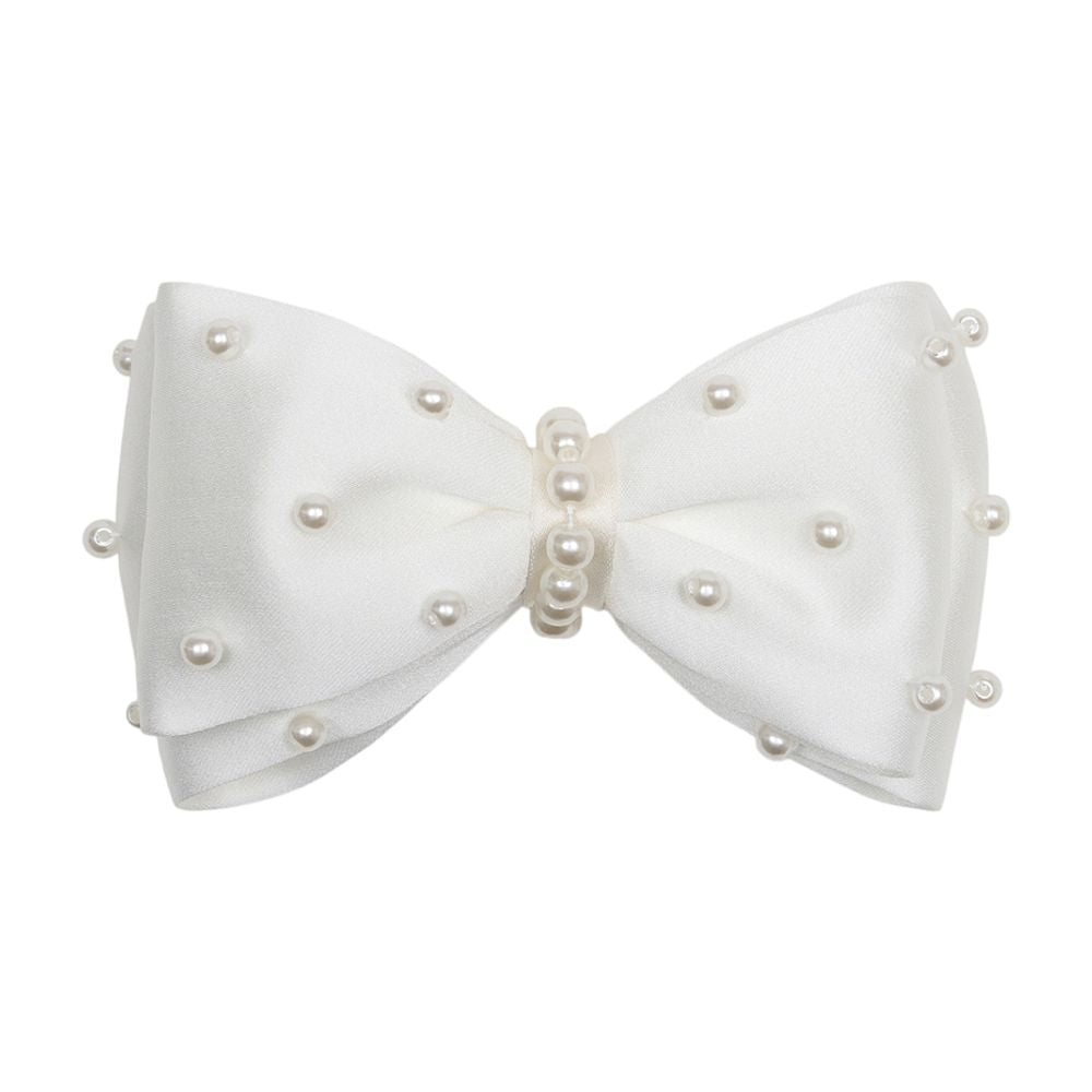 Pearl Bow Hair Clips - - Satin - Ivory