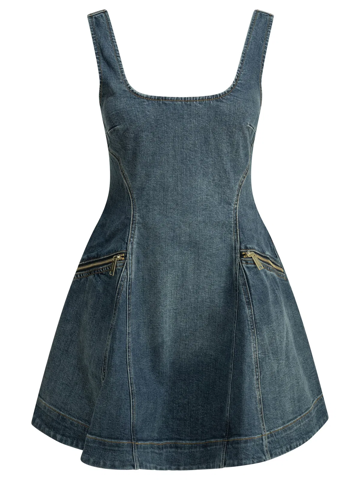Self-Portrait Flared Denim Mini Dress