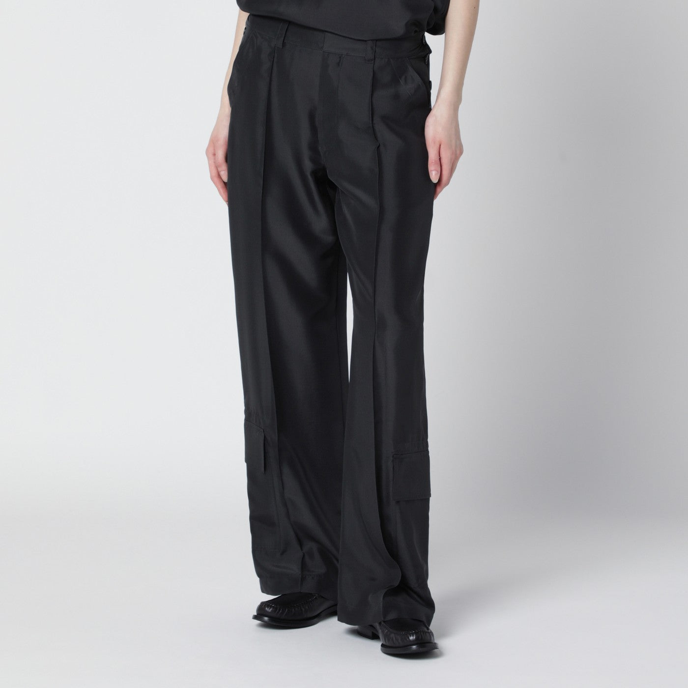 Dark Grey Silk Cargo Trousers