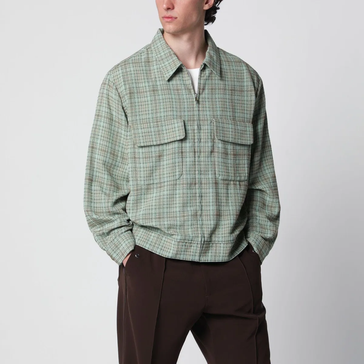 Dobby Grid Sporty Jacket In Rayon Blend, Mint