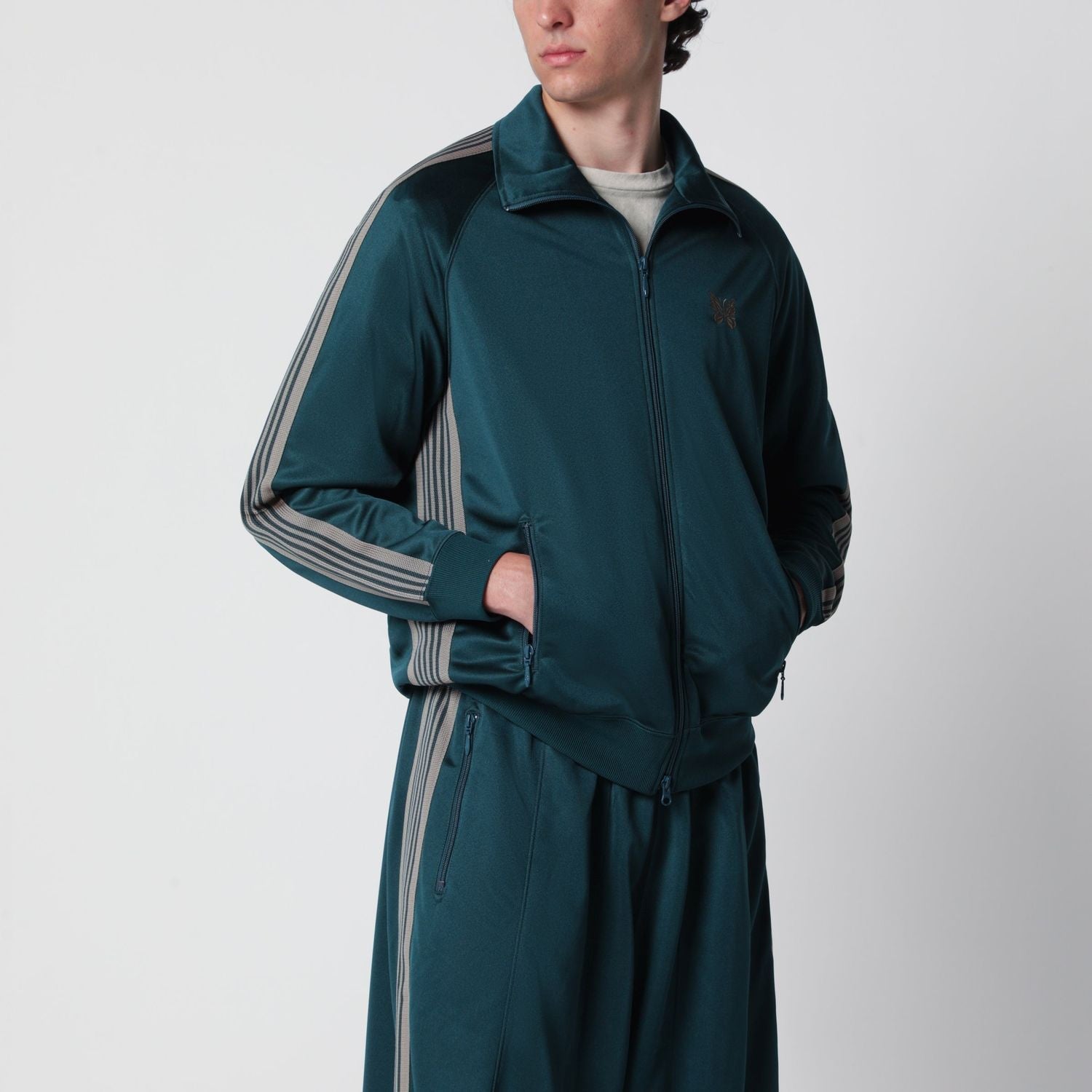 Jacquard Polyester Track Jacket With Zip In Green