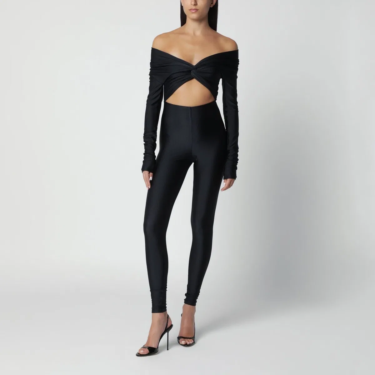 Black Kendall Jumpsuit In Glossy Stretch Lycra