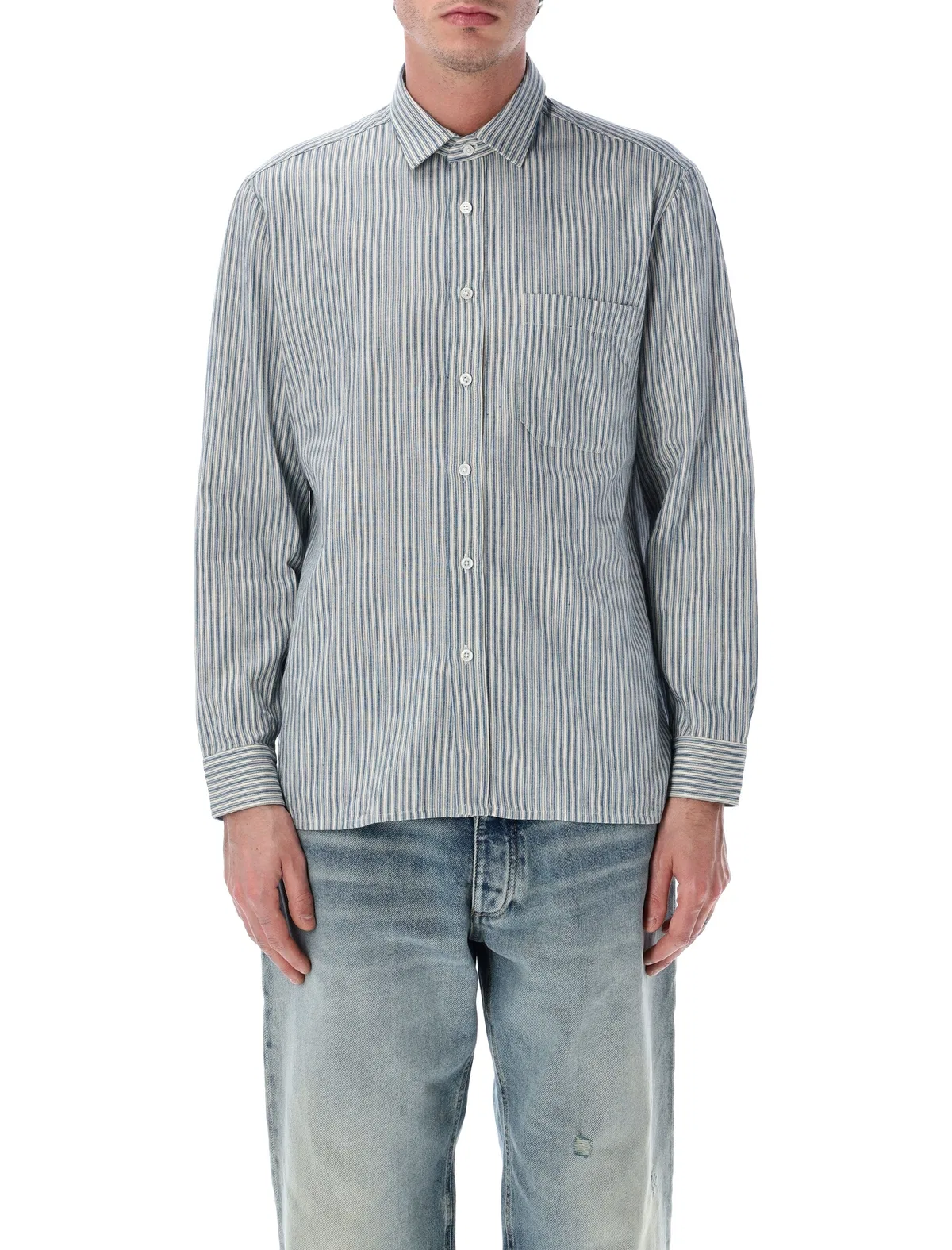 Tahiti White And Blue Cotton Stripe Shirt