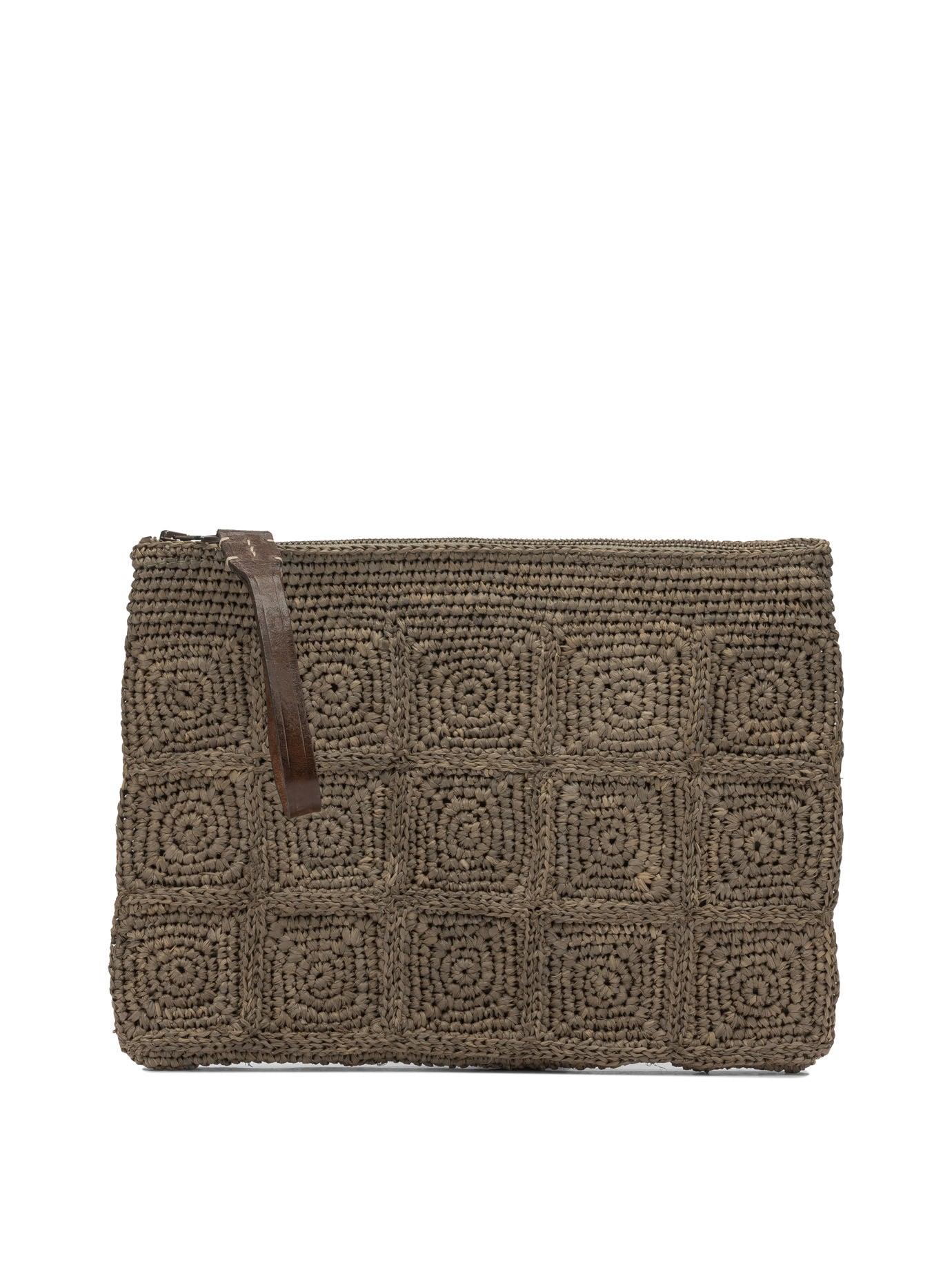 Brown Raffia Leather Clutch