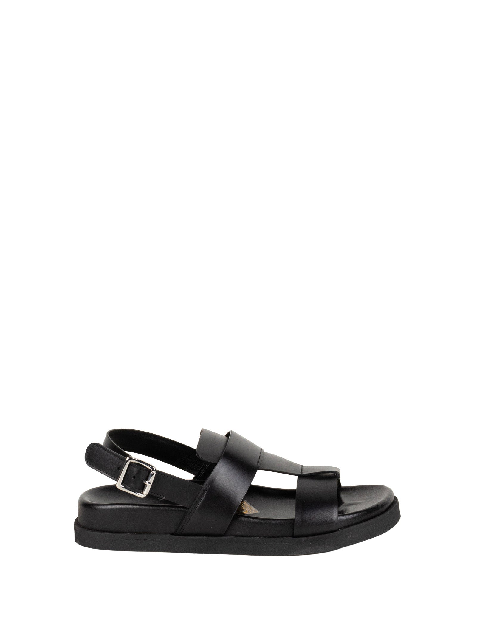 Buckle-Strap Leather Sandals Black