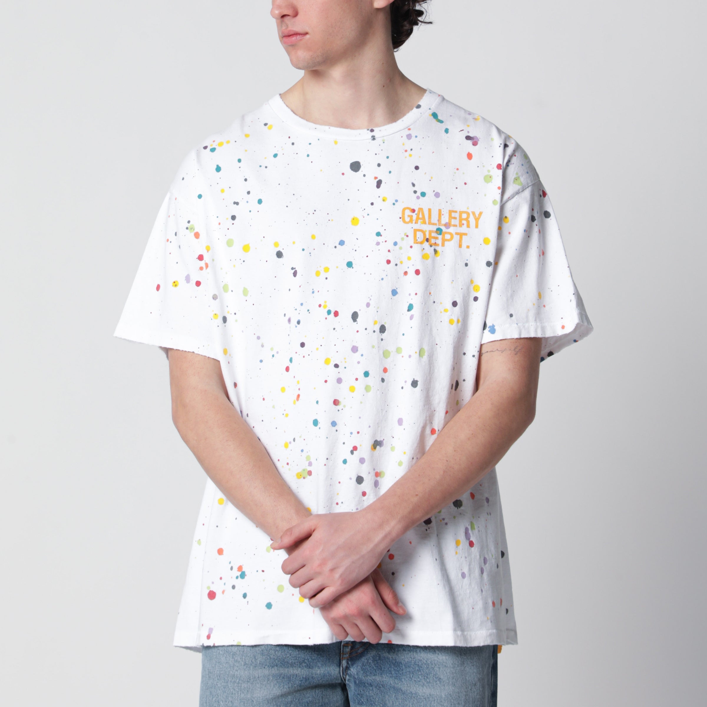White Tshirt With Logo Print And Splashes