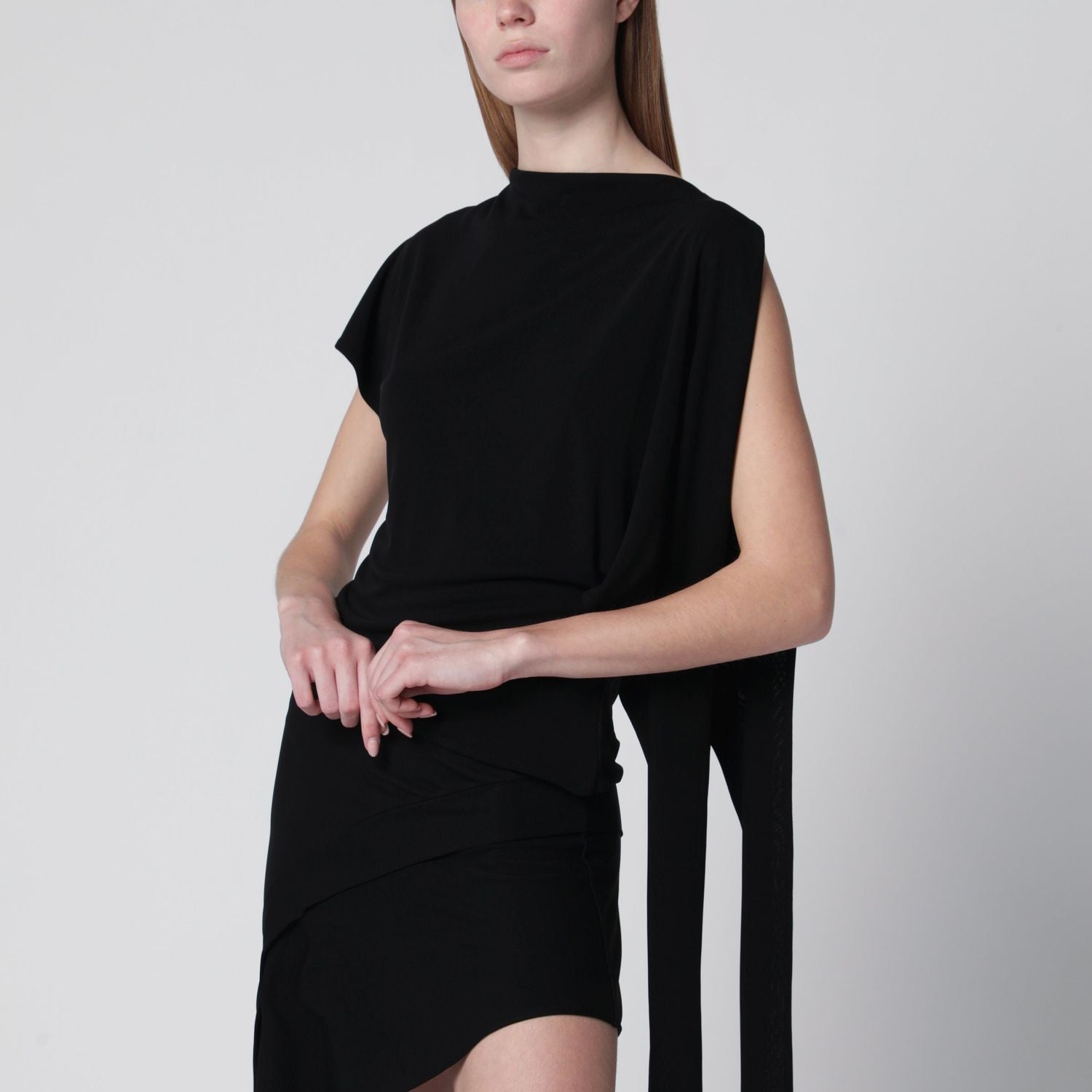 Black Asymmetric Viscose Top