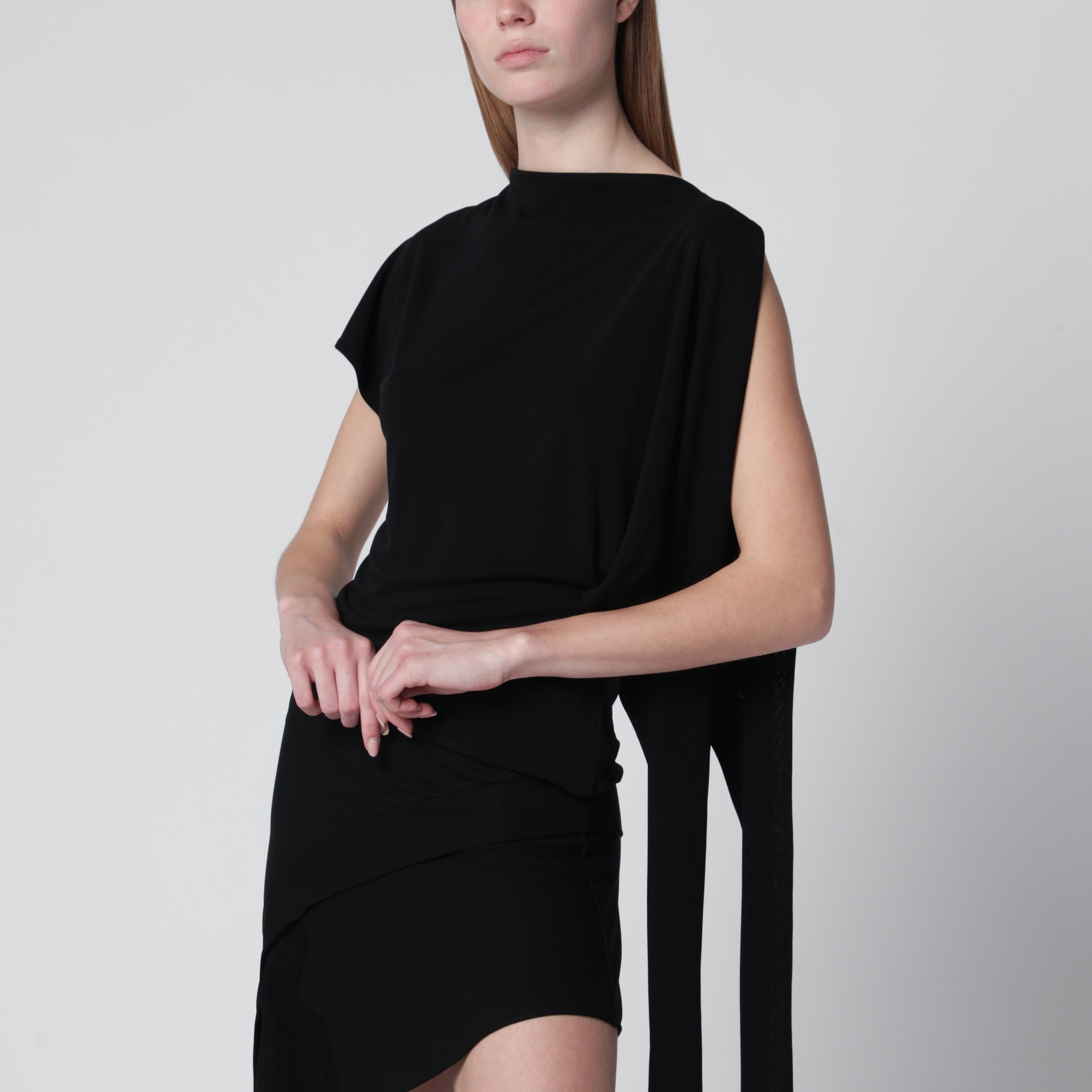 Black Asymmetric Viscose Top