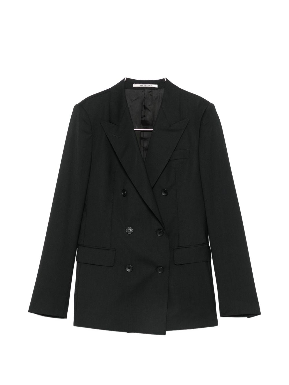 Black Peak Lapels Double-Breasted Button Fastening Long Sleeves Buttoned Cuffs Flap Pockets
