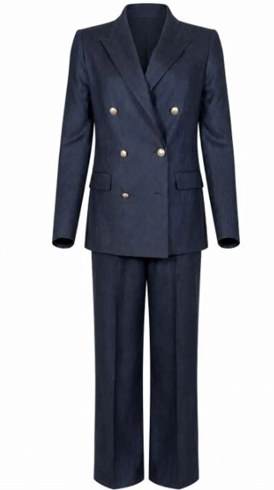 Navy Blue Linen Silk Suit
