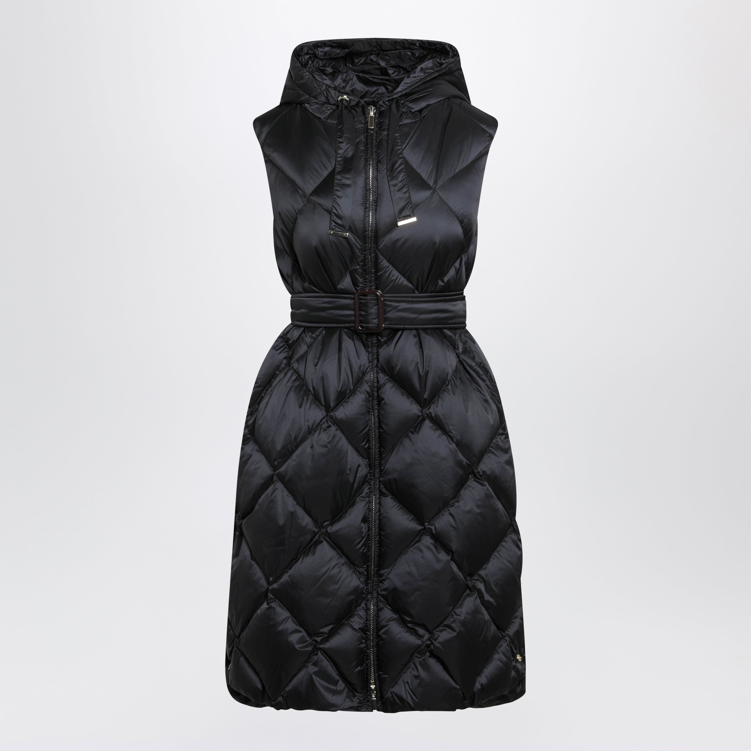 Black Belted Sleeveless Down Jacket