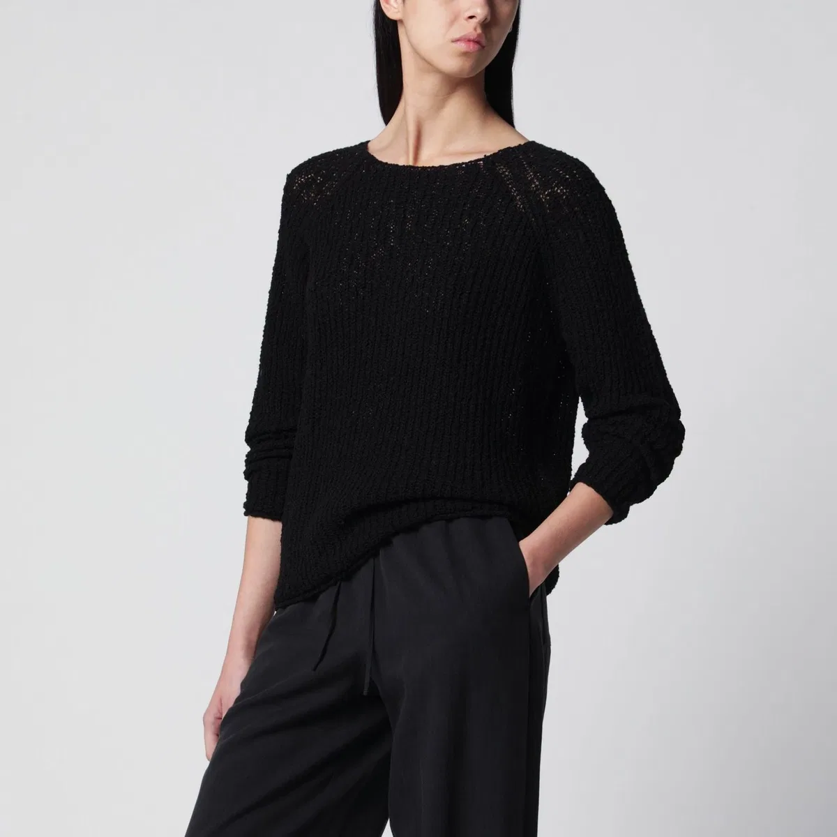 Black Looseknit Cottonblend Top