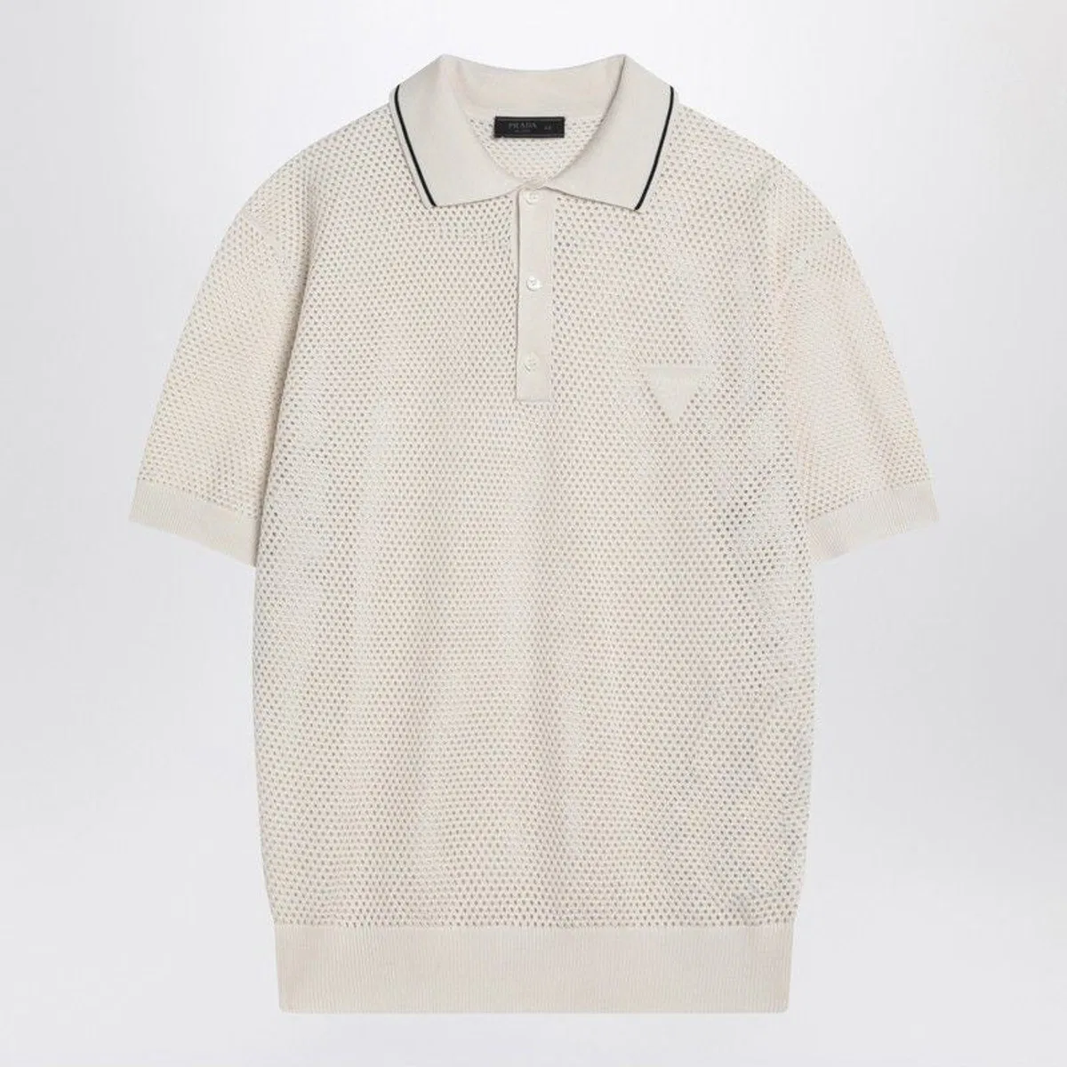 Openwork Talc-Coloured Polo In Cotton And Silk