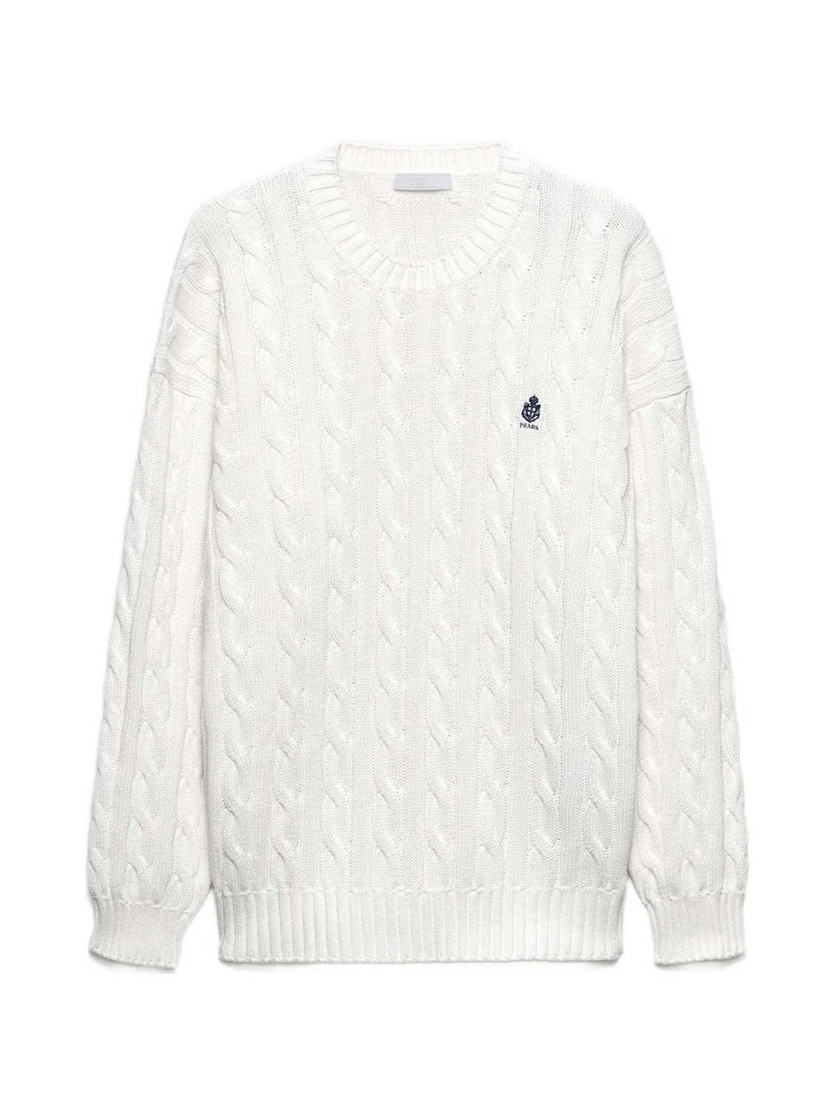 Prada Cable-knit Logo-embroidered Sweater In White