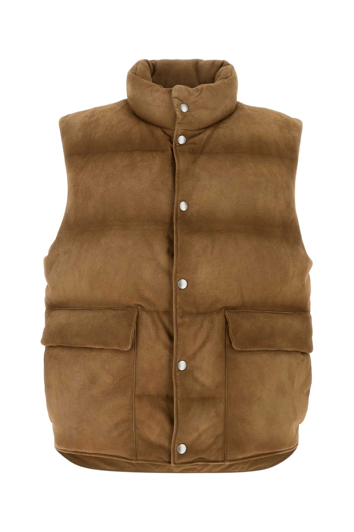 Biscuit Suede Sleeveless Down Jacket