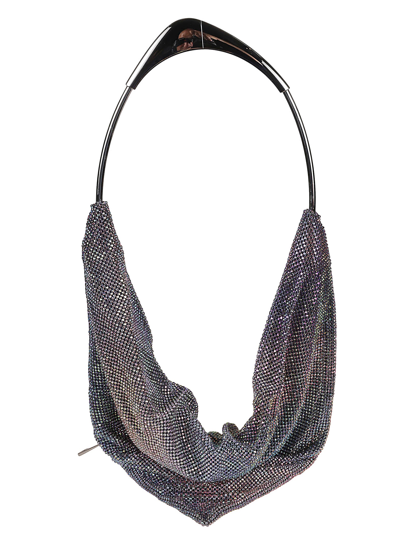 Blue Crystal Embellished Draped Zip Bag
