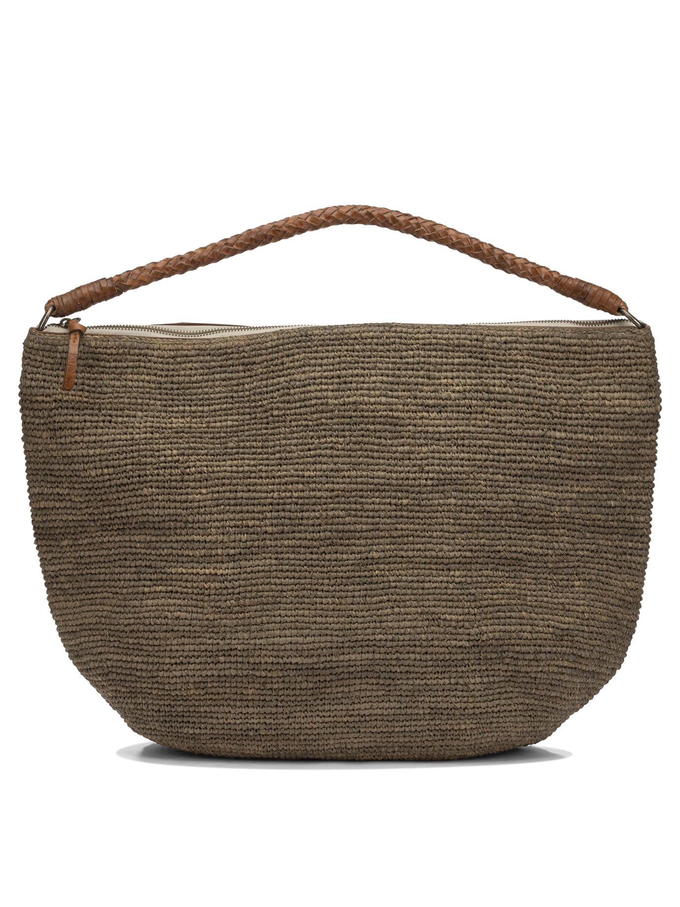 Brown Raffia Leather Shoulder Bag