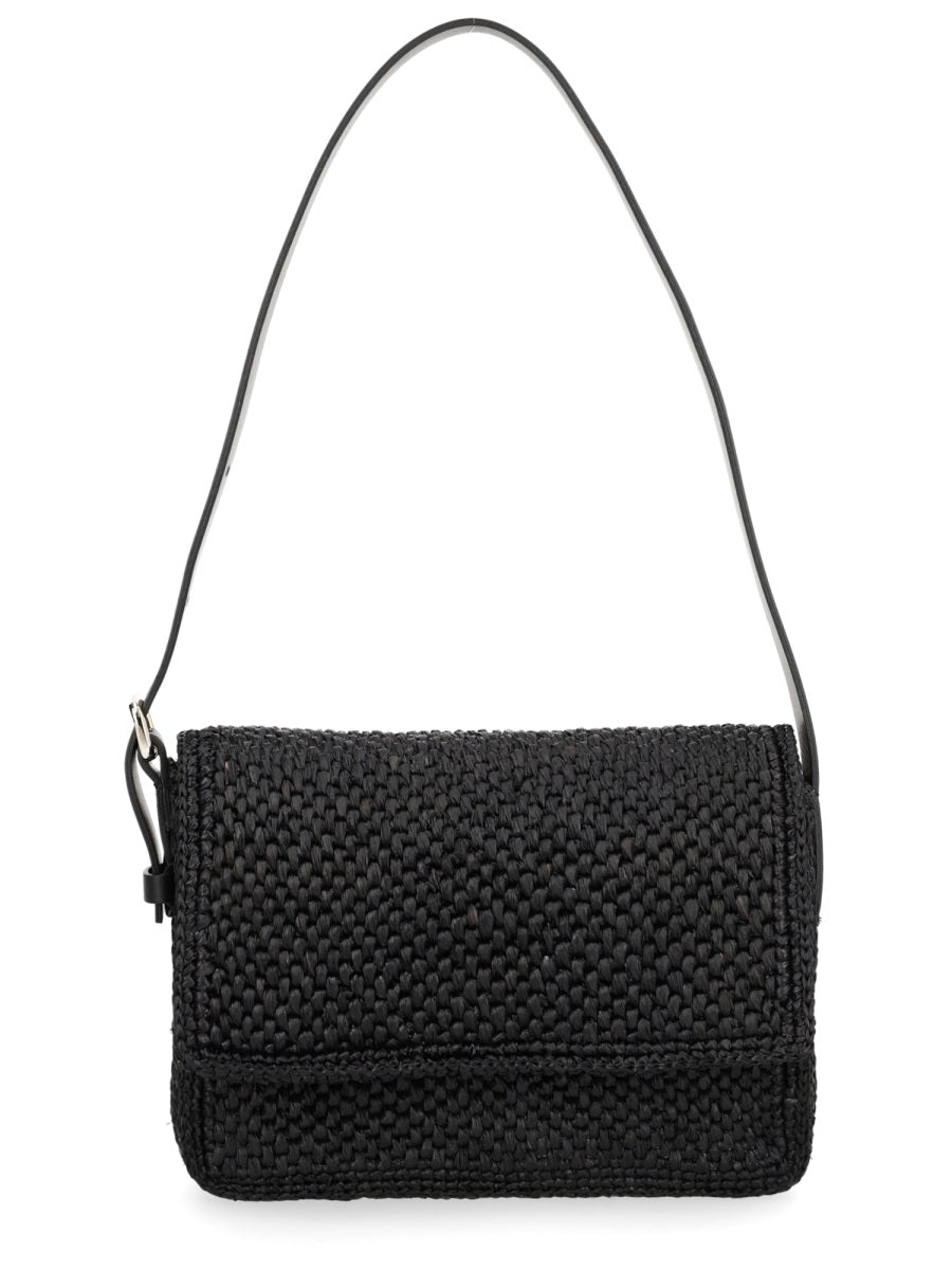 Manebi Black Raffia Shoulder Bag