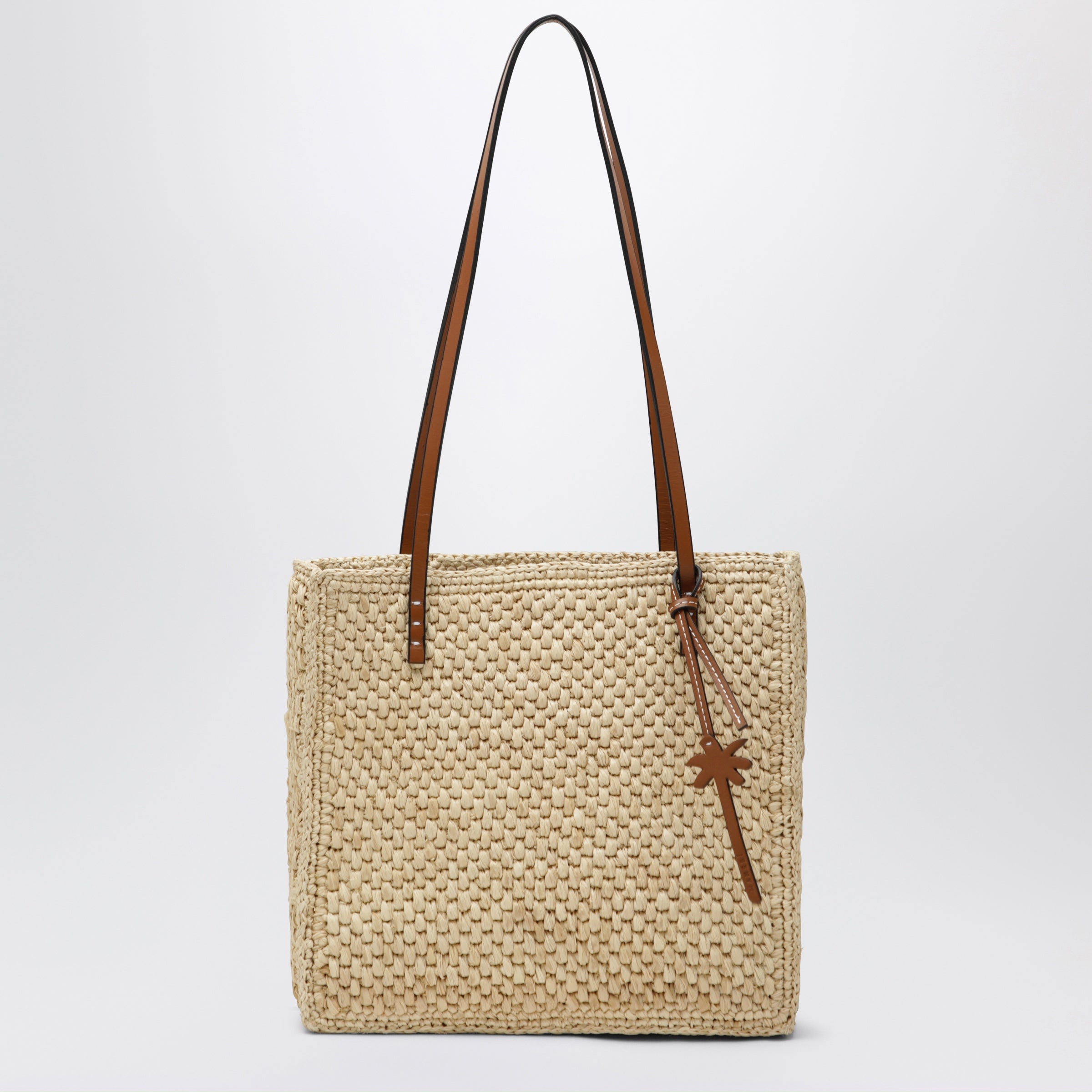 Manebi Beige Raffia Tote Bag