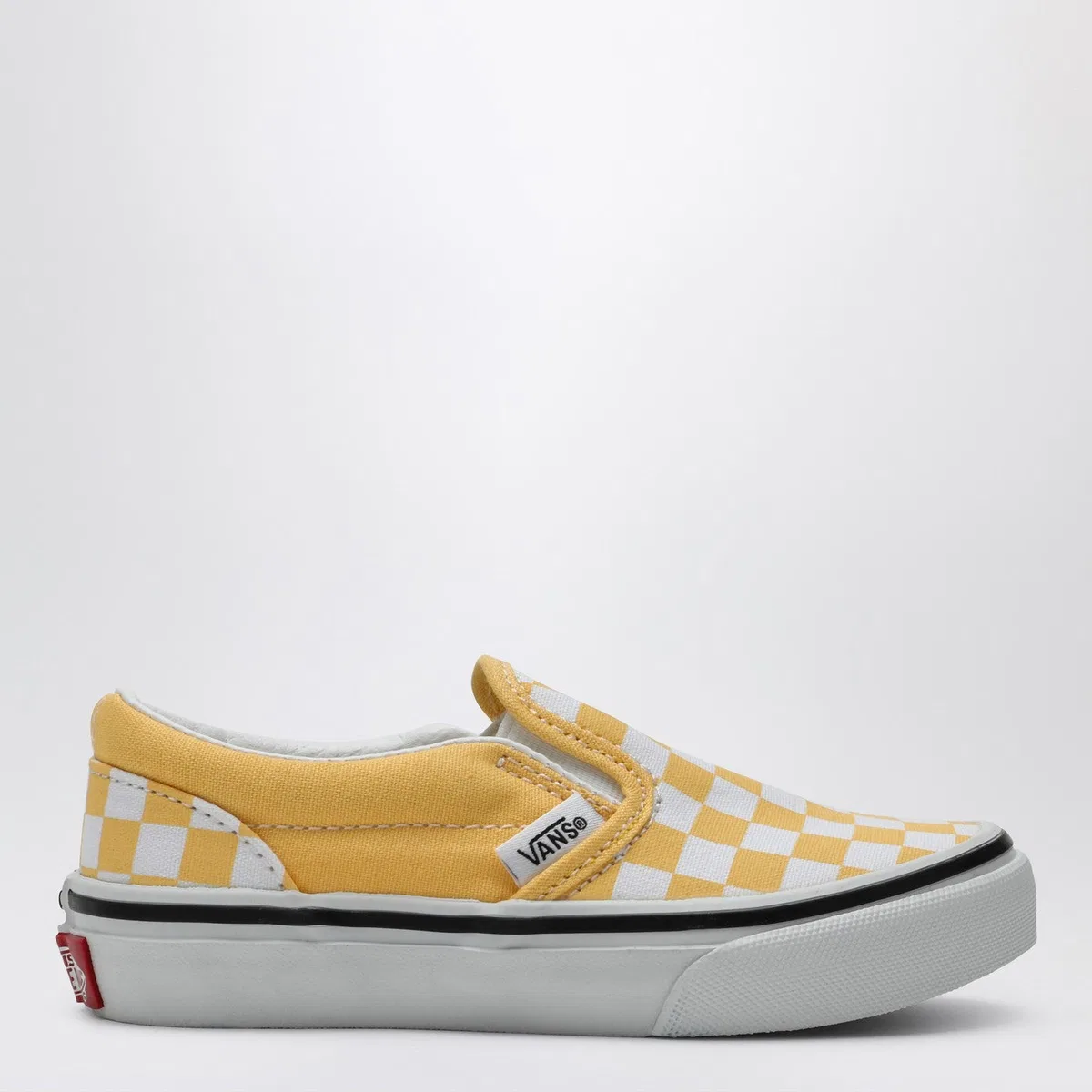 White/Yellow Slip-On Sneakers With Check Pattern